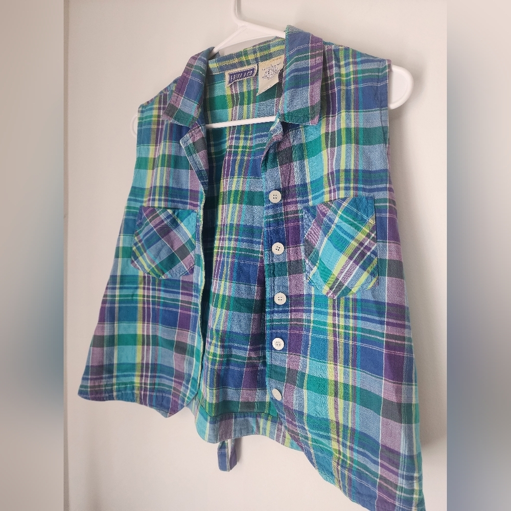 Vintage Erika & Co Plaid Multicolor Y2K Cottagecore Vest Top - Picture 3 of 5
